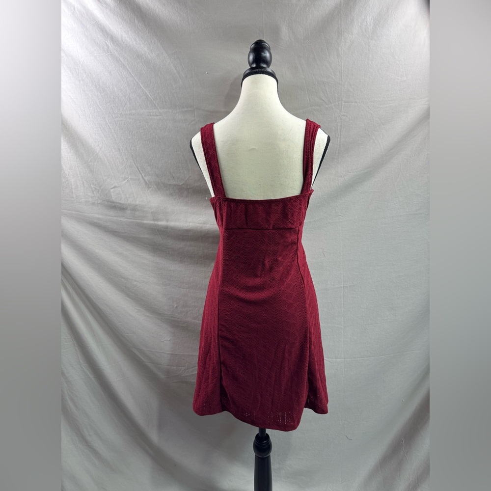 Square Neck  Eyelet  A-Line Sun Dress Burgundy - Picture 10 of 10